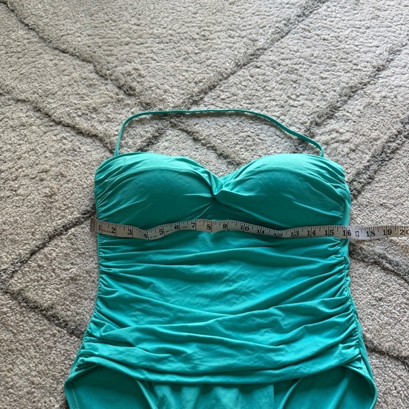 La Blanca one piece bathing suit blue teal Ruched Halter Strapless Swim Suit 14 - Picture 7 of 9